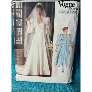 Vogue sewing pattern 1091 formal wedding dress leg of mutton puff sleeves sz 13